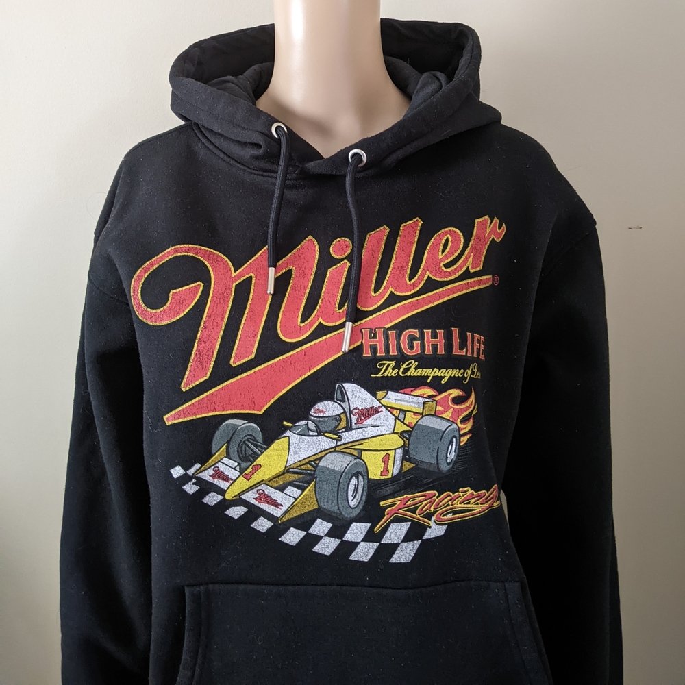 Miller Beer High Life Racing Car Black Hoodie, Women's Medium
